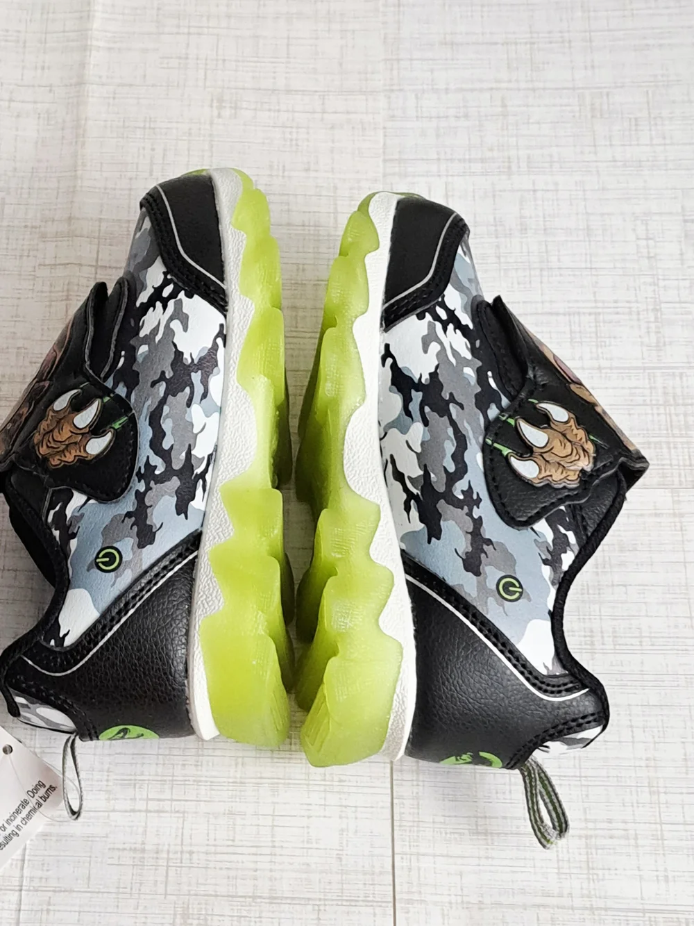 Jurassic World Kids Light Up  Black & Green Camo Dino Slip-On Sneakers